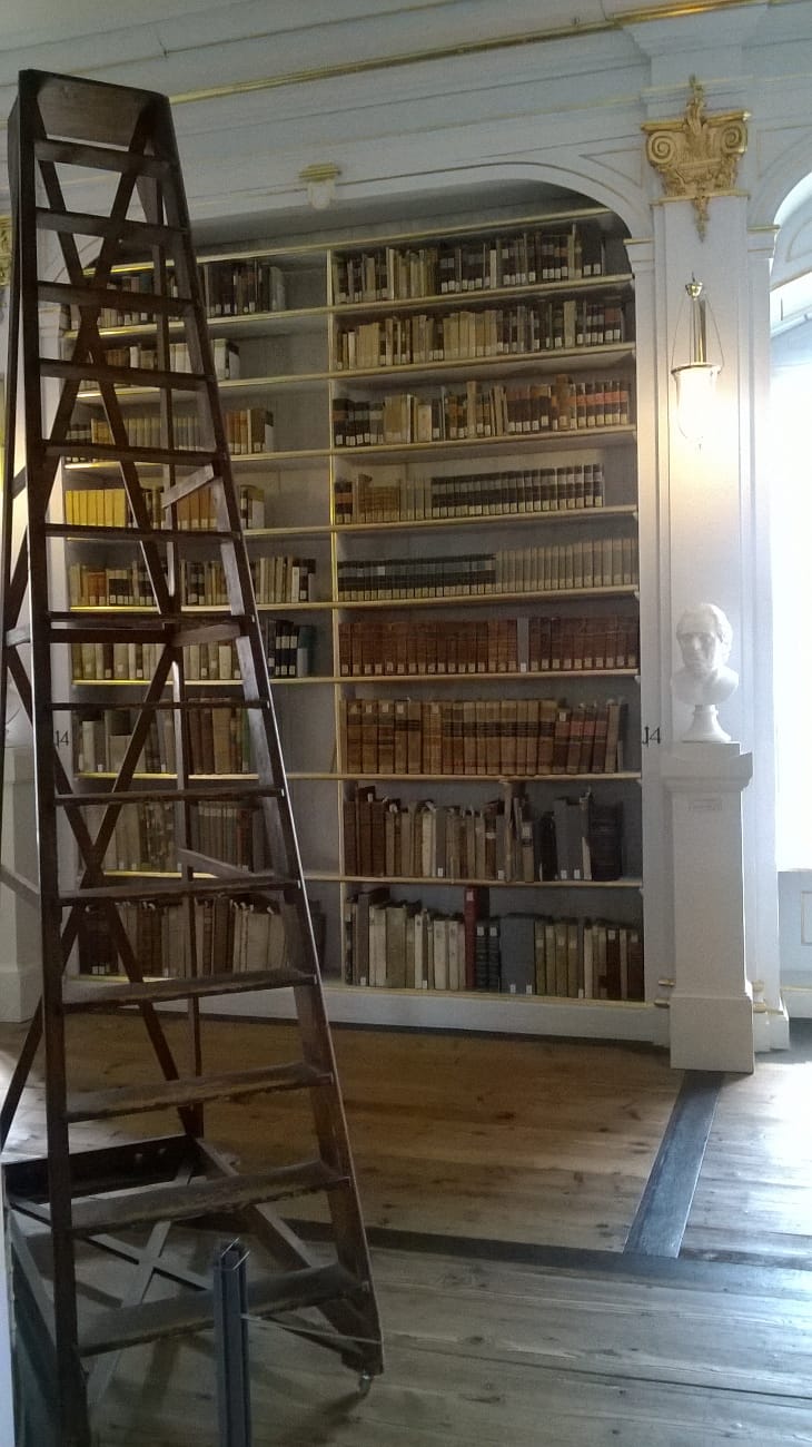 Herzogin Anna Amalia Bibliothek, Rokokosaal in Weimar ein restauriertes Buchregal mit alten und geretteten Büchern